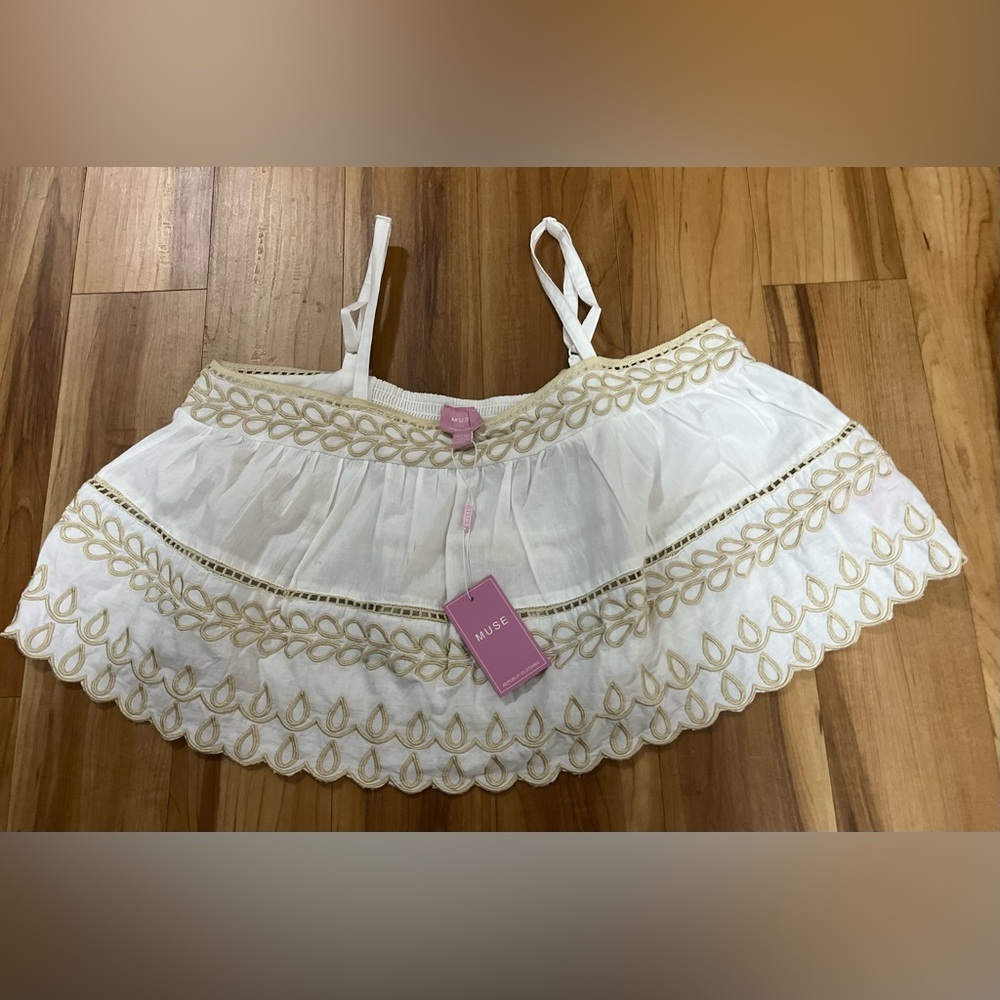 Muse Republic White Embroidered Boho Crop Top – Cotton Eyelet XL - Picture 3 of 9